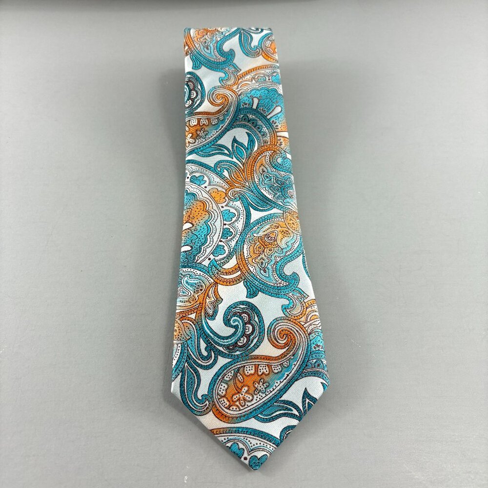 Twenty Dollar Tie White /Teal / Orange Paisley Men's Extra Long Tie 3 1/2" x 63"